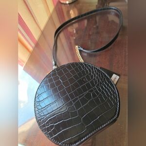 NWT Elegant Black Faux Croc-Embossed Round Bag